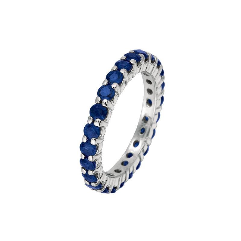 Round Cut 2.80 Carat Sapphire Eternity Ring Band 14 Karat White Gold For Sale