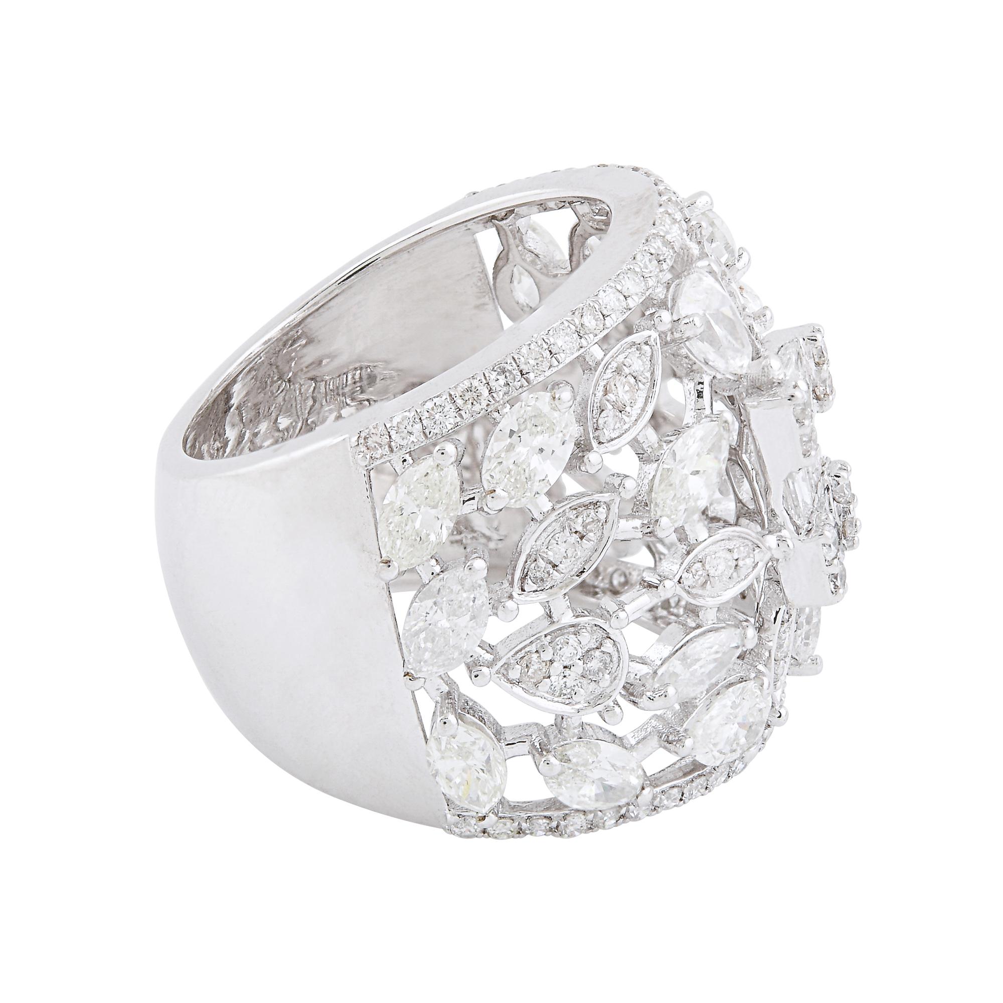 2,80 Quilates SI Claridad HI Color Diamante Anillo Cúpula 18 Quilates Oro Blanco Joyería en venta 2