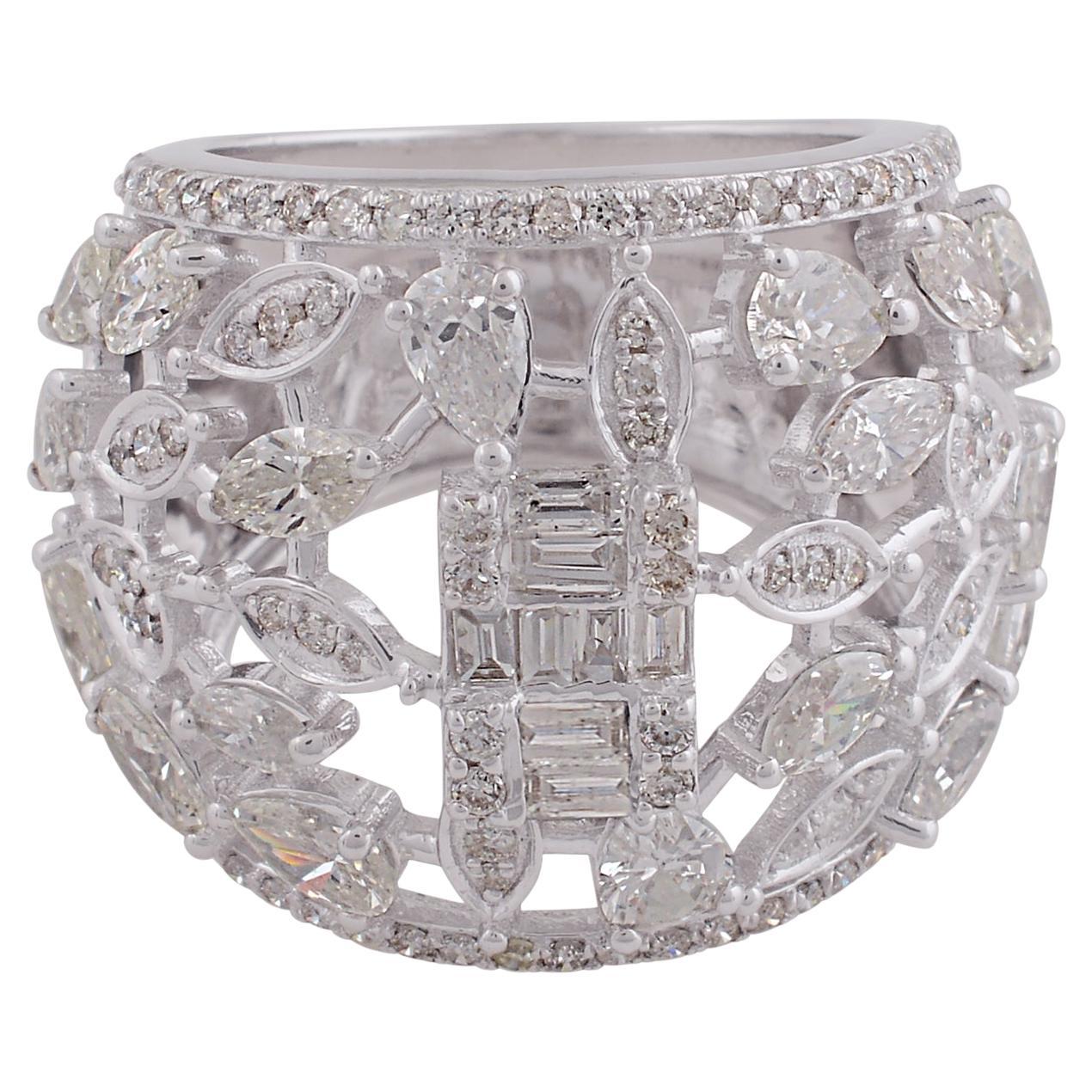 2,80 Quilates SI Claridad HI Color Diamante Anillo Cúpula 18 Quilates Oro Blanco Joyería en venta 3