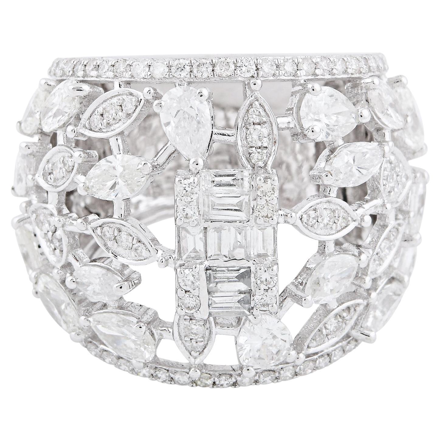For Sale:  2.80 Carat SI Clarity HI Color Diamond Dome Ring 18 Karat White Gold Jewelry