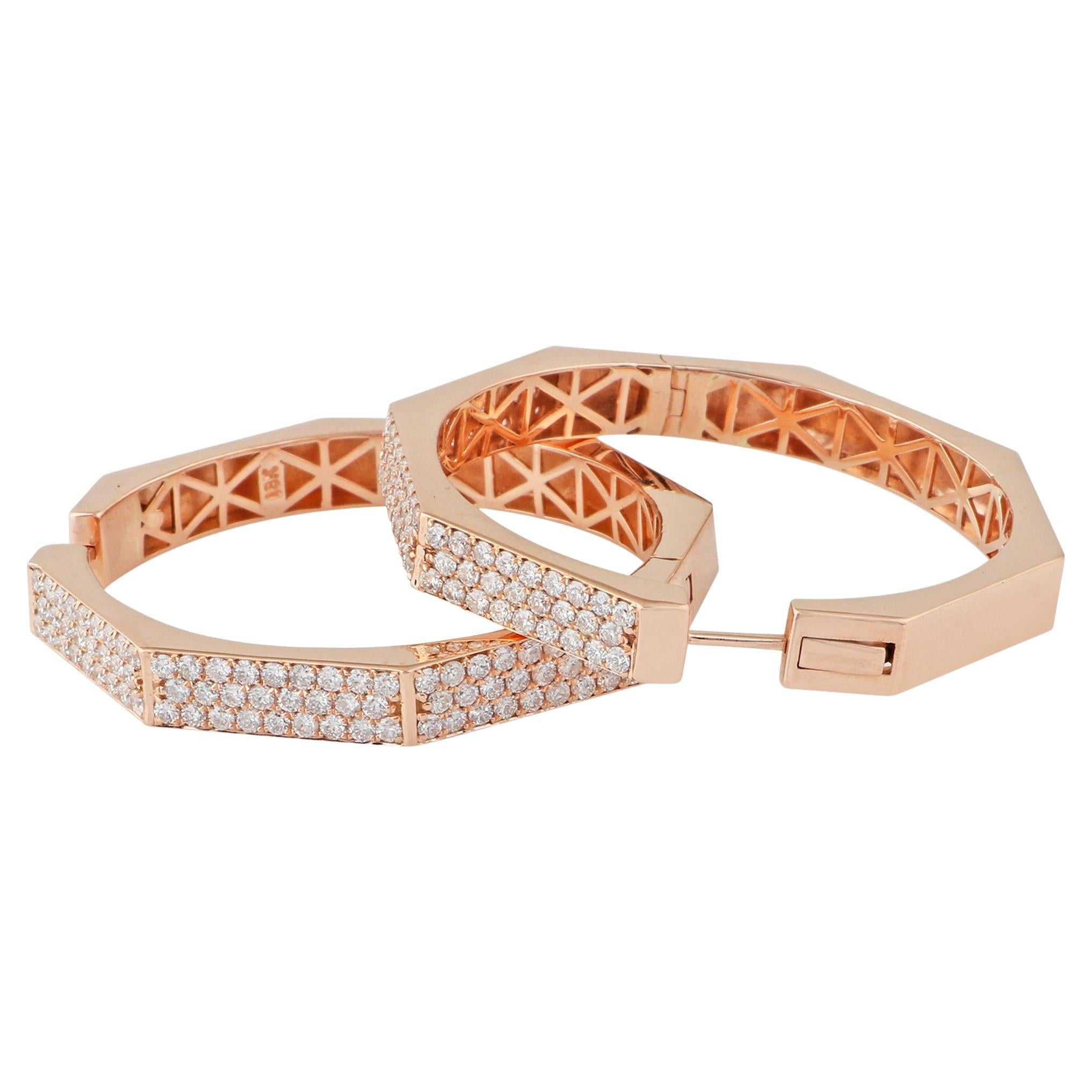 2.80 Carat SI Clarity HI Color Diamond Hoop Earsings 18 Karat Rose Gold Jewelry en vente