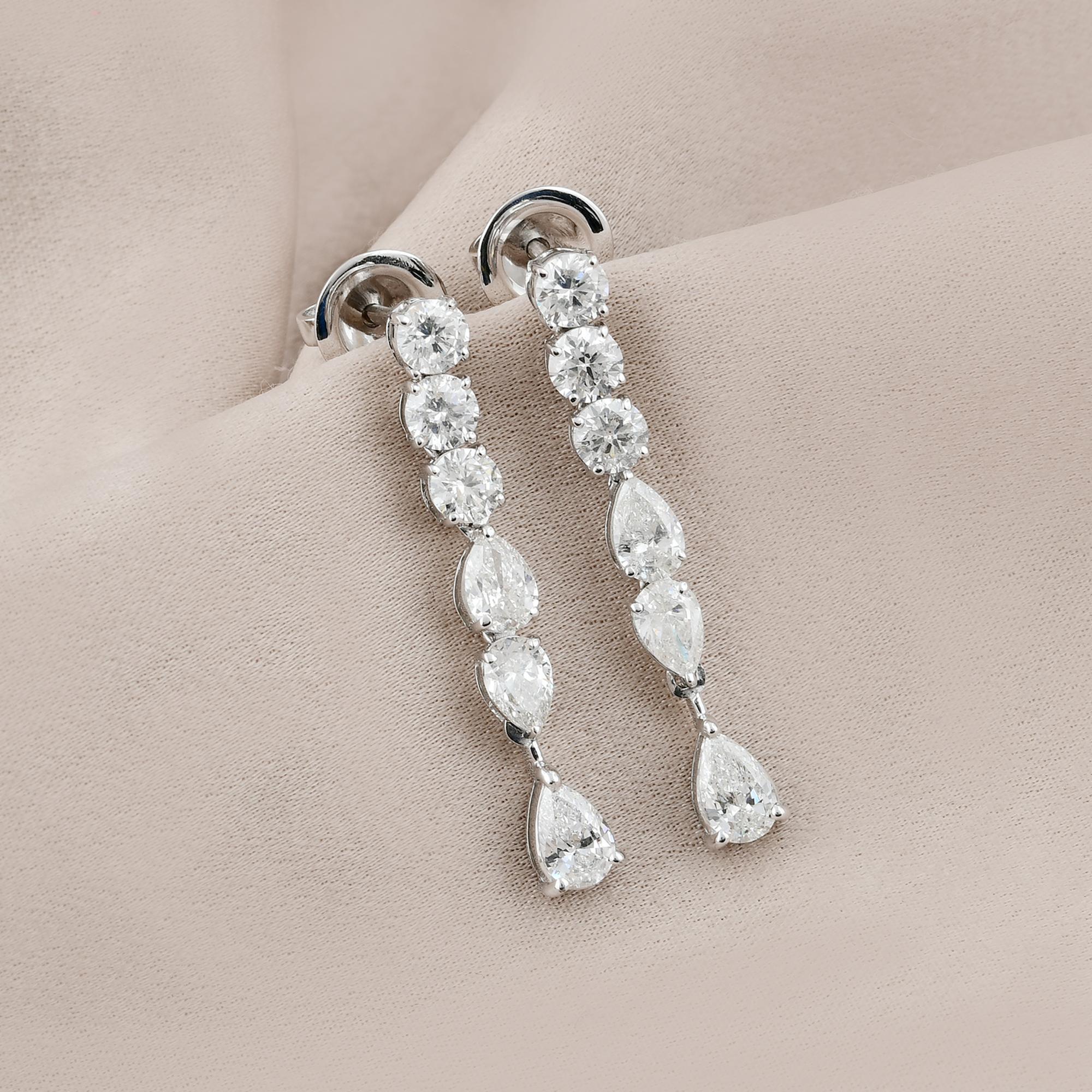 Modern 2.80 Carat SI Clarity HI Color Pear & Round Diamond Earrings 18 Karat White Gold For Sale