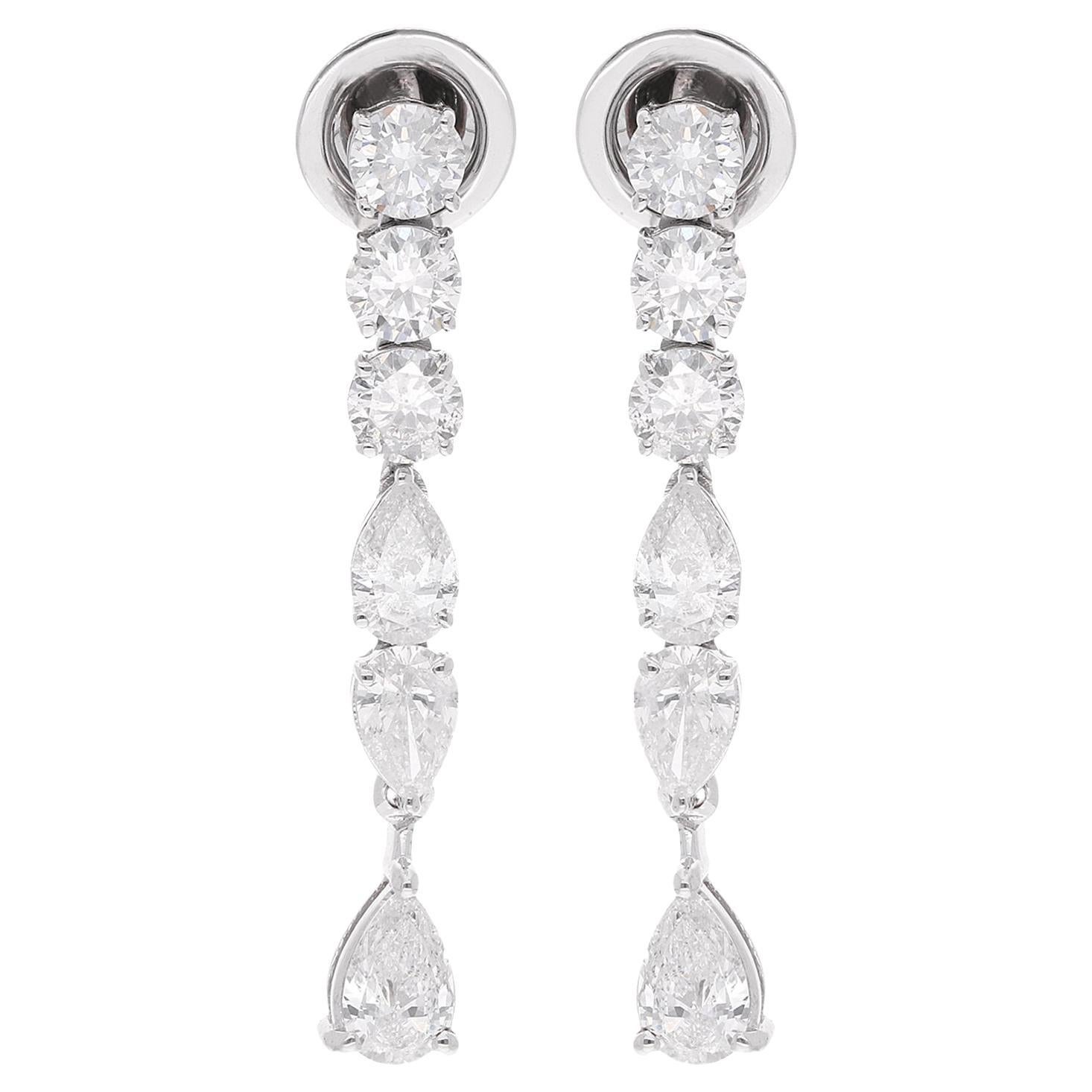 2.80 Carat SI Clarity HI Color Pear & Round Diamond Earrings 18 Karat White Gold For Sale