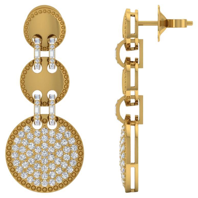 2.80 Carat SI/H Round Brilliant Cut Diamond Dangle Earrings 14 Karat Yellow Gold