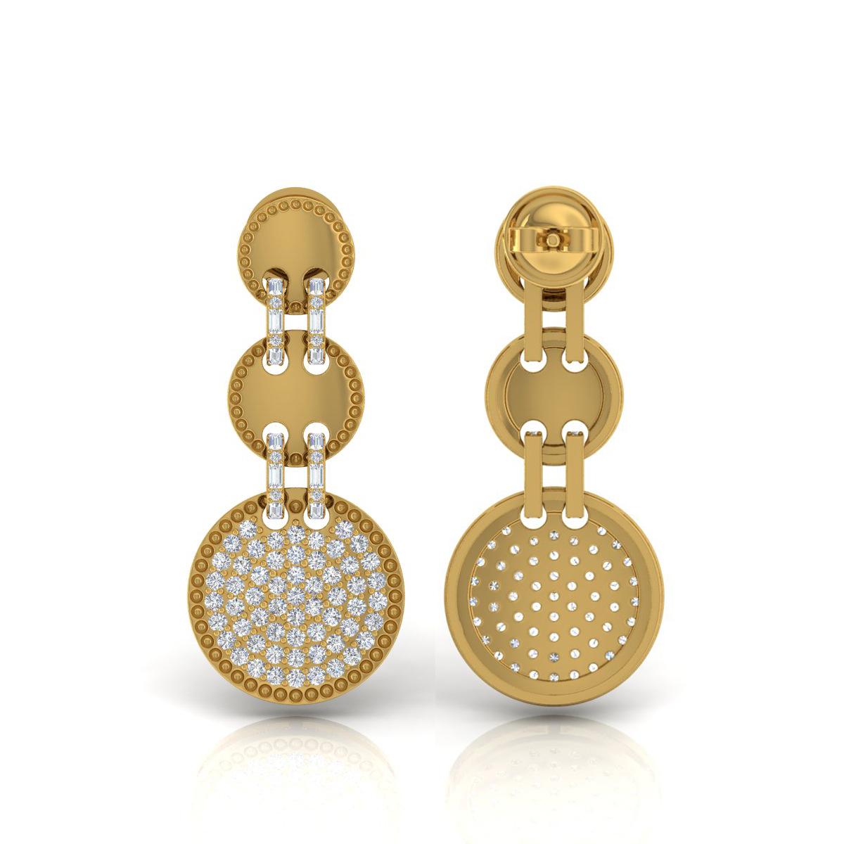 2.80 Carat SI/H Round Brilliant Cut Diamond Dangle Earrings 18 Karat Yellow Gold In New Condition For Sale In Diera, Dubai