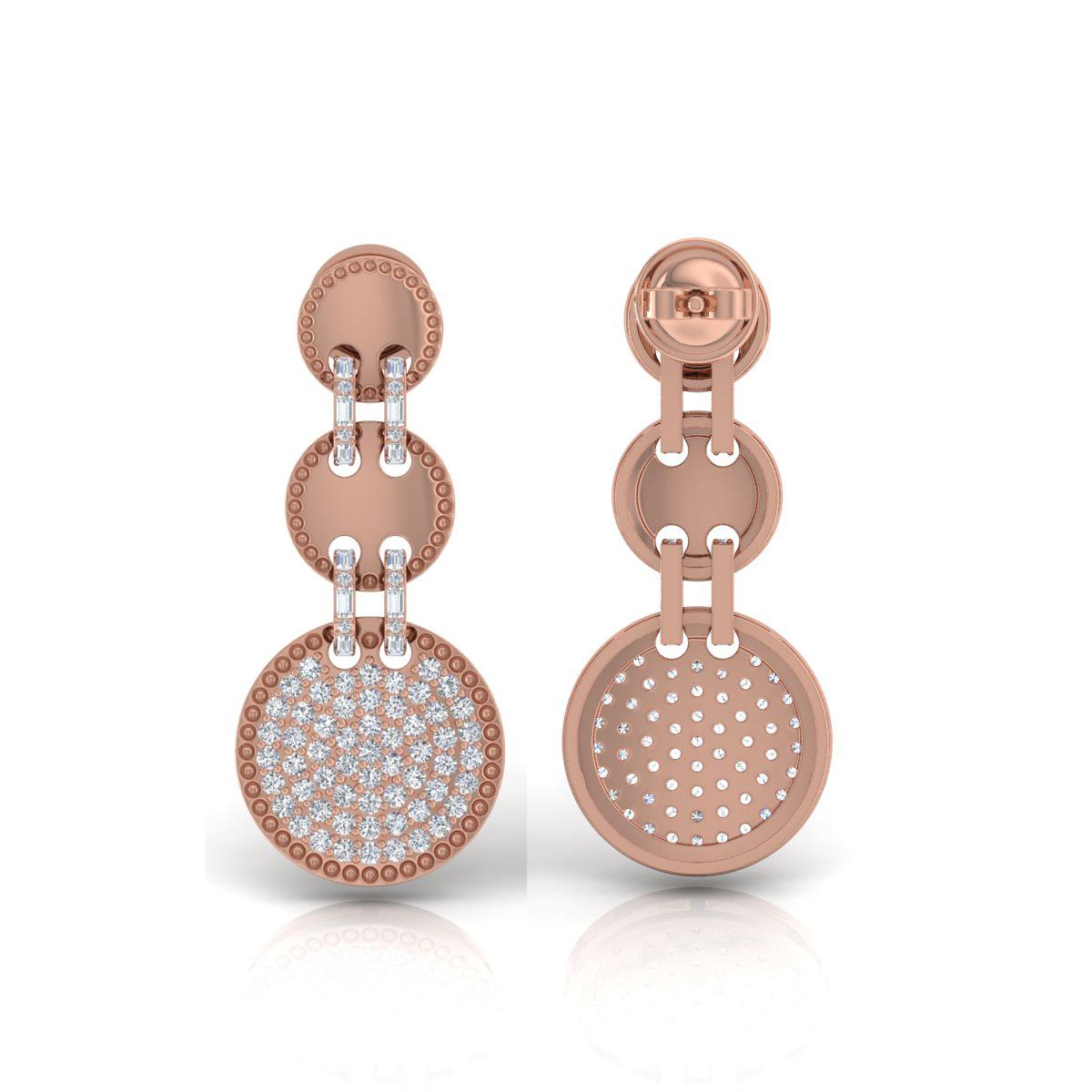 2.80 Carat SI/H Round Brilliant Cut Diamond Disc Dangle Earrings 18k Rose Gold In New Condition For Sale In Diera, Dubai