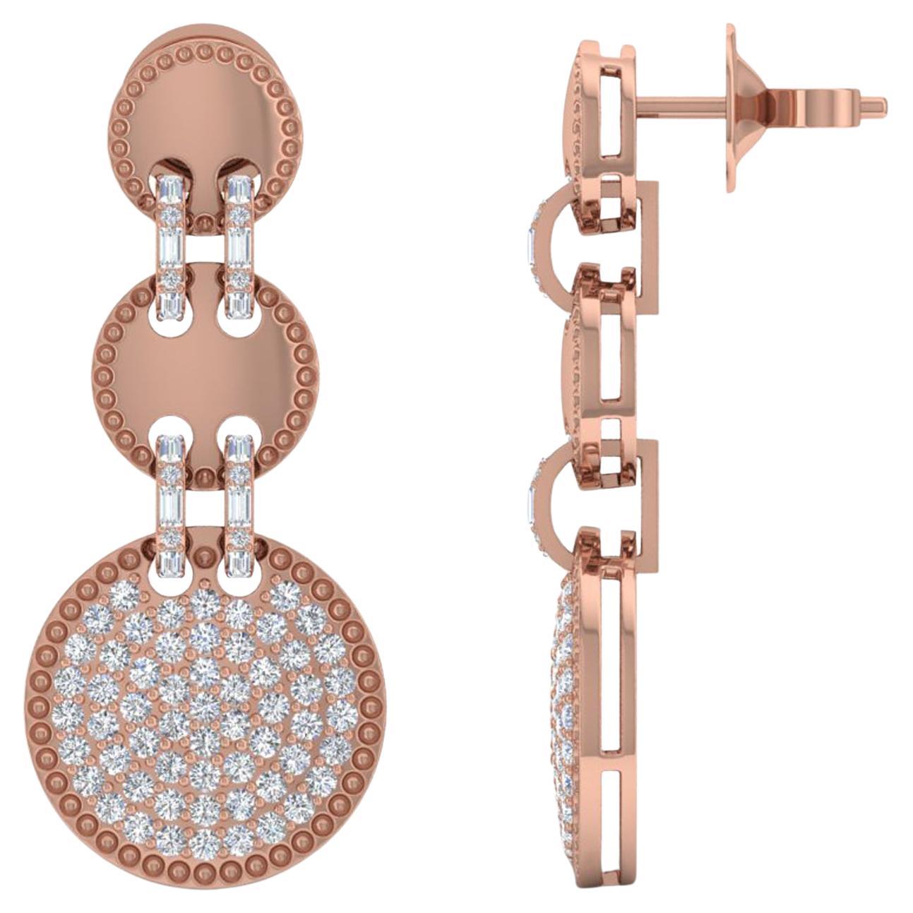 2.80 Carat SI/H Round Brilliant Cut Diamond Disc Dangle Earrings 18k Rose Gold