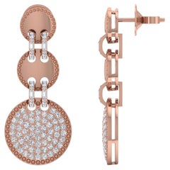 2.80 Carat SI/H Round Brilliant Cut Diamond Disc Dangle Earrings 18k Rose Gold