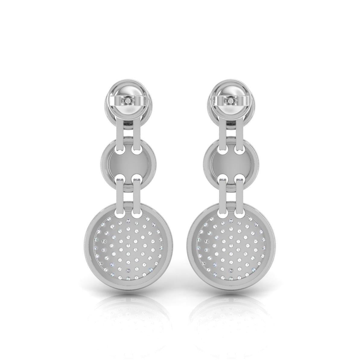 Pendientes colgantes de disco de diamantes talla brillante redonda SI/H de 2,80 quilates y oro blanco de 18k Corte redondo en venta