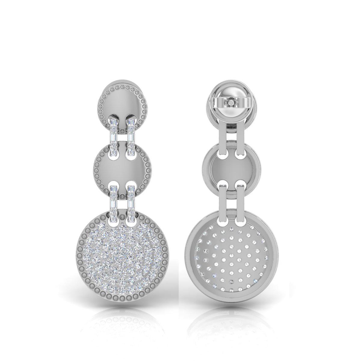 Pendientes colgantes de disco de diamantes talla brillante redonda SI/H de 2,80 quilates y oro blanco de 18k en Nuevo estado para la venta en Diera, Dubai
