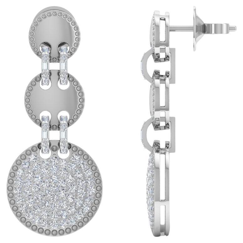 2.80 Carat SI/H Round Brilliant Cut Diamond Disc Dangle Earrings 18k White Gold