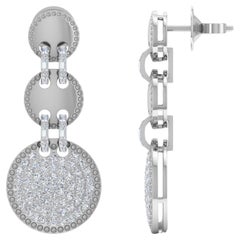 Pendientes colgantes de disco de diamantes talla brillante redonda SI/H de 2,80 quilates y oro blanco de 18k