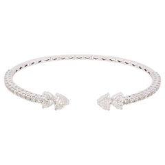 2.80 Carat SI/HI Heart Shape Diamond Cuff Bangle Bracelet 18 Karat White Gold