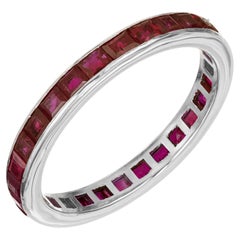 1.40 Carat Square Ruby Platinum Eternity Platinum Wedding Band Ring