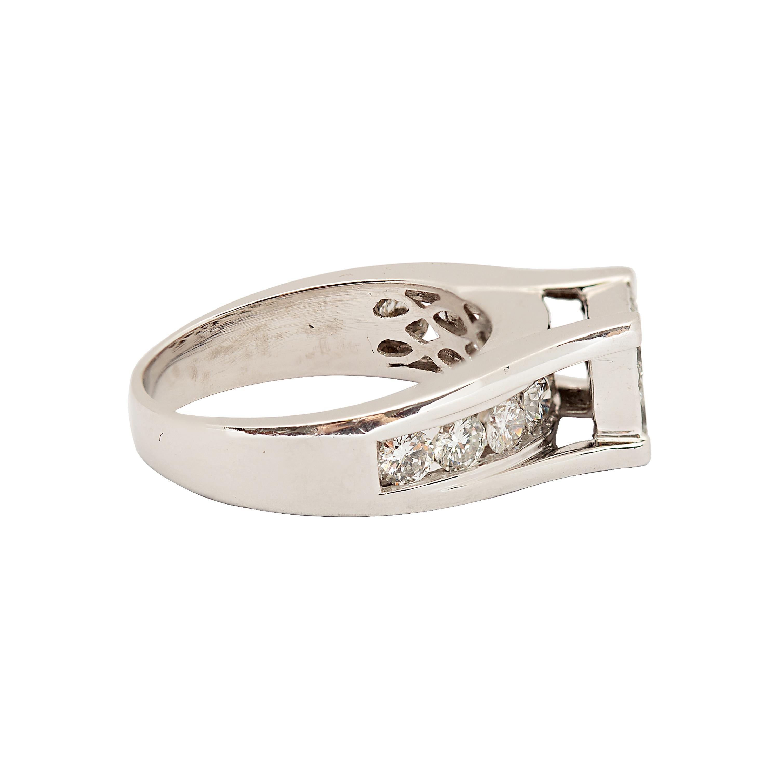 2.80 Carat Total Princess Cut and Round Brilliant Diamond Ring Set 14K WhiteGold For Sale 1