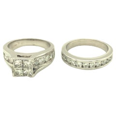 2.80 Carat Total Princess Cut and Round Brilliant Diamond Ring Set 14K WhiteGold