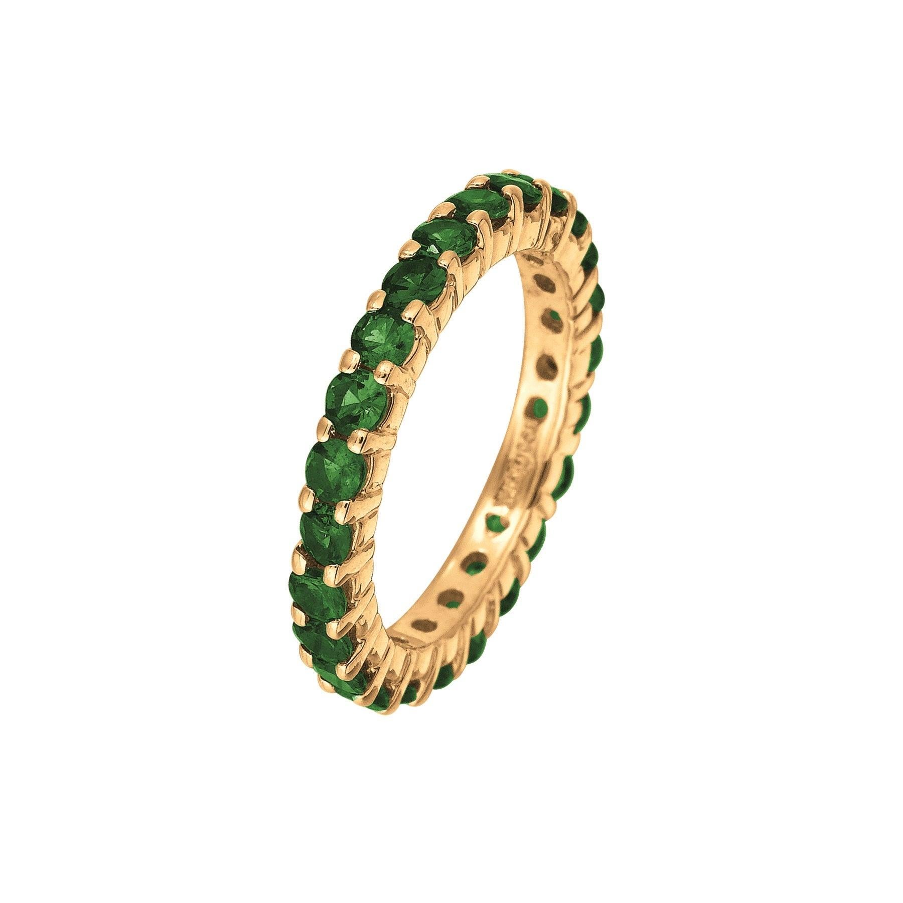 For Sale:  2.80 Carat Tsavorite Eternity Ring Band 14 Karat Yellow Gold 2