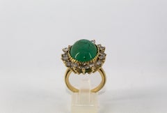 2.80 Carat White Diamond 16.00 Carat Zambia Emerald Yellow Gold Cocktail Ring