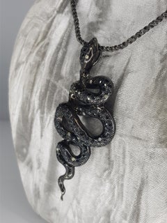 2.80 Carats Black and White Diamonds Snake Pendant