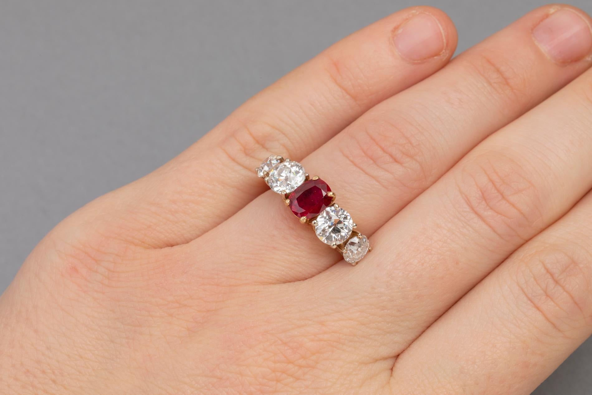 Women's 2.80 Carat Diamonds and 1.20 Carat Ruby French Band Ring For Sale