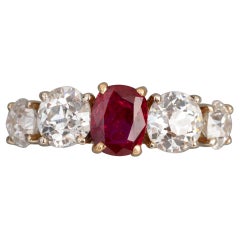 Antique 2.80 Carat Diamonds and 1.20 Carat Ruby French Band Ring