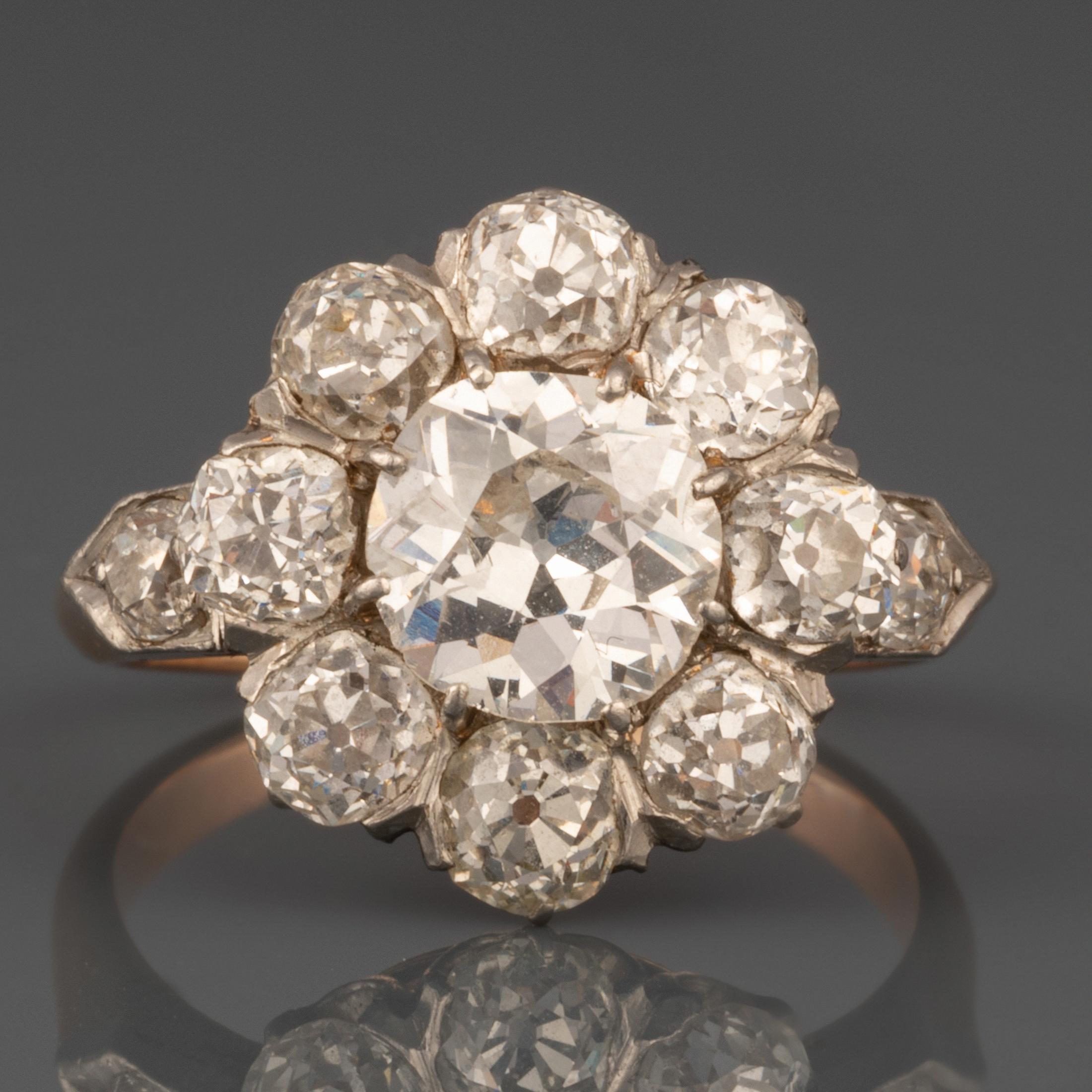 Napoleon III 2.80 Carats Diamonds French Antique Ring For Sale