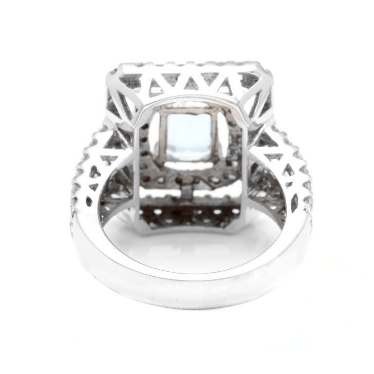 2.80 Carat Natural Aquamarine and Diamond 14 Karat Solid White Gold Ring In New Condition For Sale In Los Angeles, CA