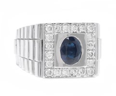 Bague pour homme en or blanc massif 14K de 2,80 carats, diamant naturel et saphir bleu