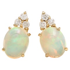Clous d'oreilles en or jaune massif 14 carats avec opale naturelle de 2,80 carats et diamants