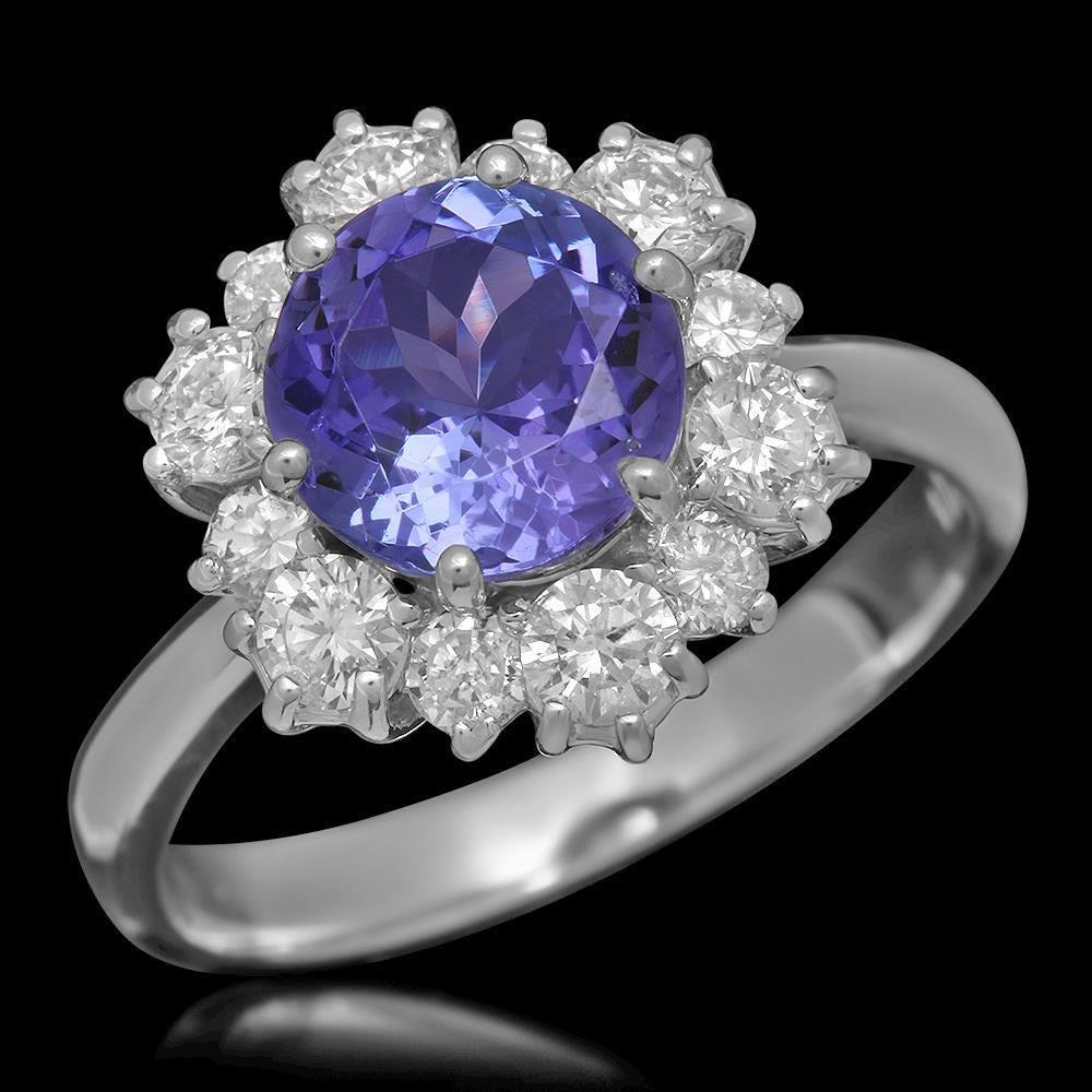 Mixed Cut 2.80 Carats Natural Tanzanite and Diamond 14K Solid White Gold Ring For Sale