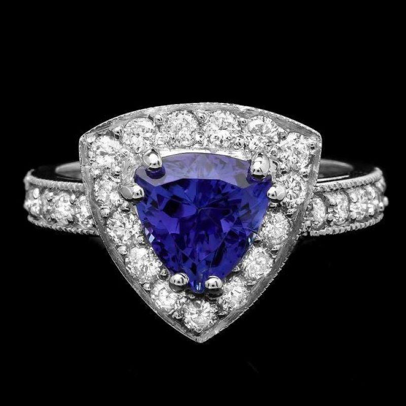 2,80 Karat natürlicher Tansanit und Diamant 14K massiver Weißgold Ring (Gemischter Schliff) im Angebot