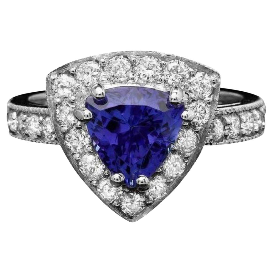 2.80 Carats Natural Tanzanite and Diamond 14K Solid White Gold Ring For Sale