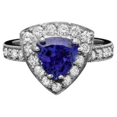 2.80 Carats Natural Tanzanite and Diamond 14K Solid White Gold Ring