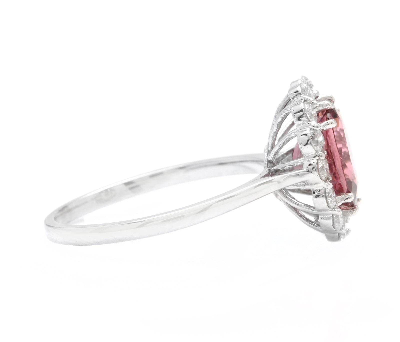 Mixed Cut 2.80 Carats Natural Tourmaline and Diamond 14k Solid White Gold Ring For Sale