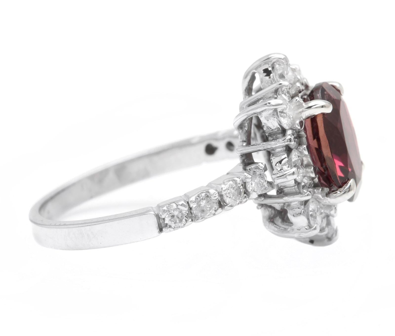 Mixed Cut 2.80 Carats Natural Tourmaline and Diamond 14K Solid White Gold Ring For Sale