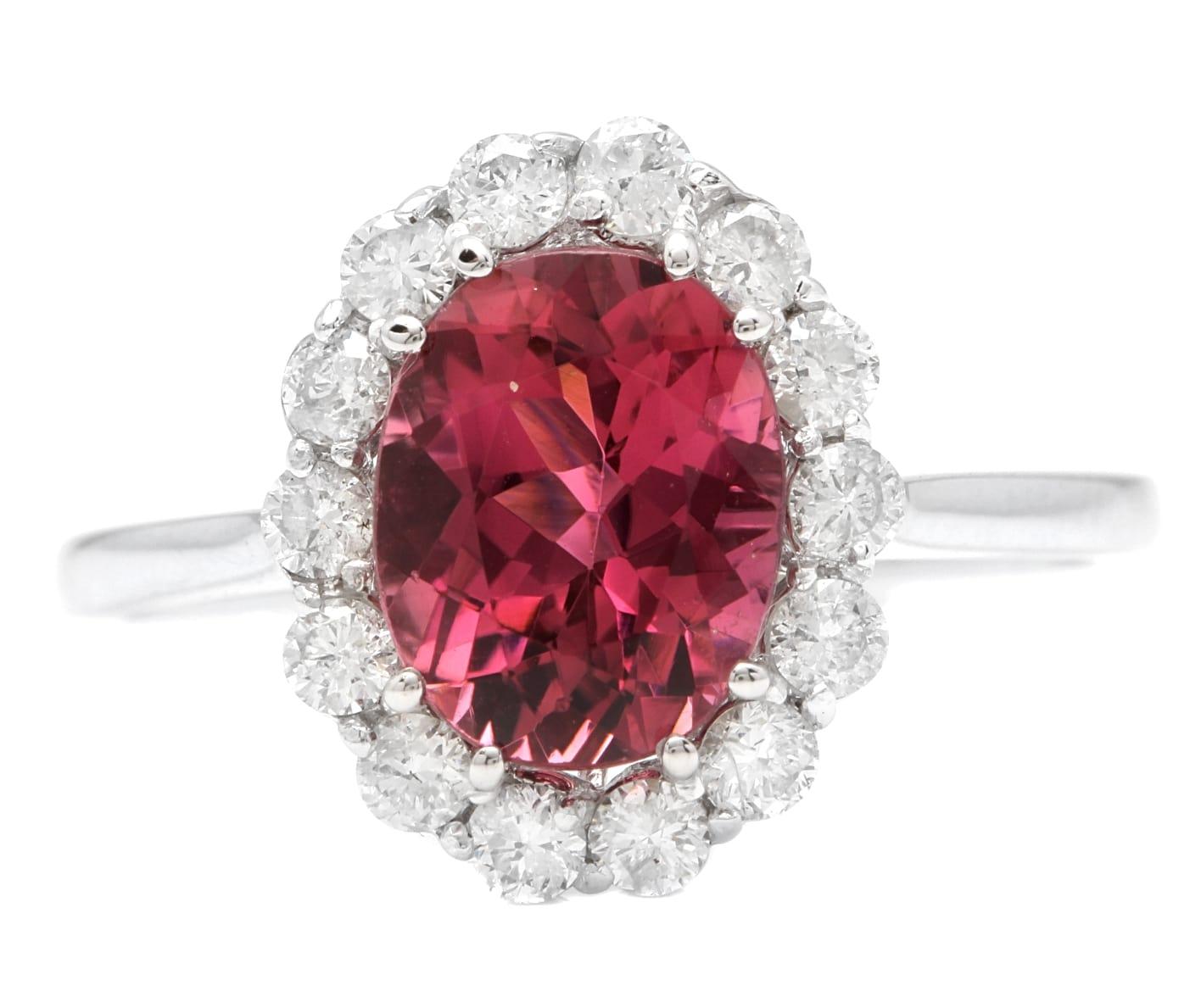 Bague en or blanc massif 14 carats avec tourmaline naturelle de 2,80 carats et diamants Neuf - En vente à Los Angeles, CA