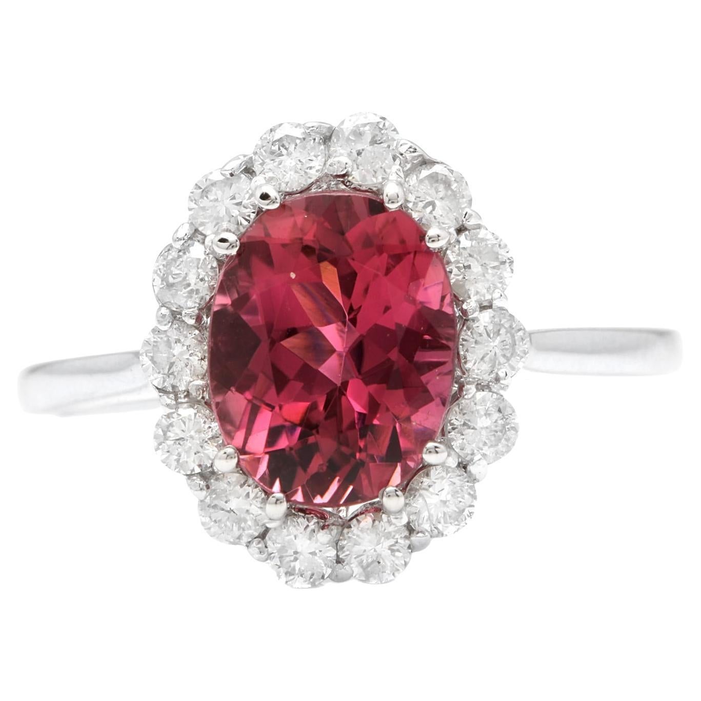 2.80 Carats Natural Tourmaline and Diamond 14k Solid White Gold Ring