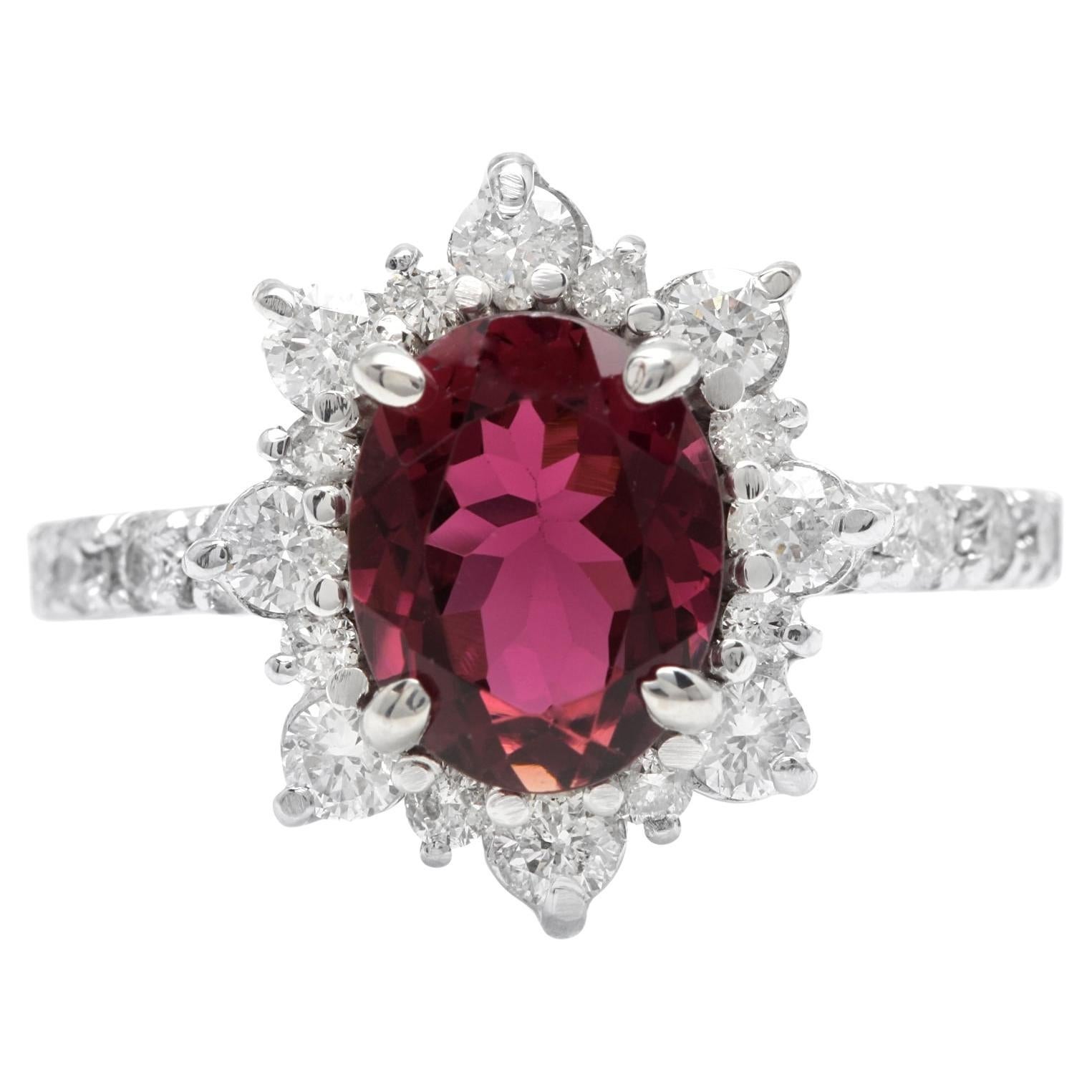 2.80 Carats Natural Tourmaline and Diamond 14K Solid White Gold Ring