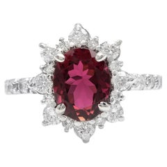 2.80 Carats Natural Tourmaline and Diamond 14K Solid White Gold Ring