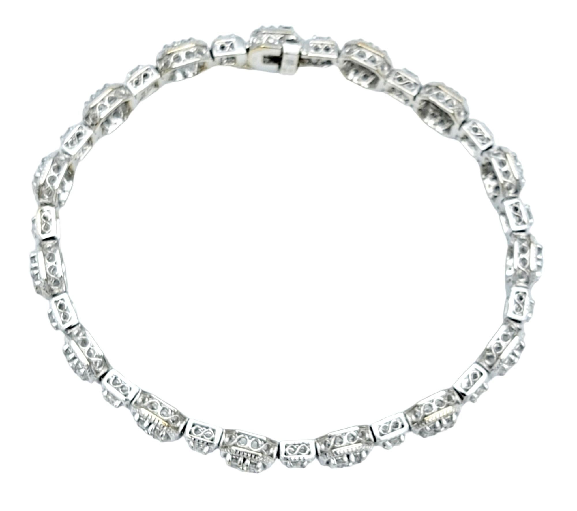 Gorgeous, sparkling diamond bracelet with a modern twist. The intricate milgrain detailing adds elevated design and texture to the everyday tennis bracelet. This dazzling piece is sure to impress! 

This absolutely beautiful bracelet features a