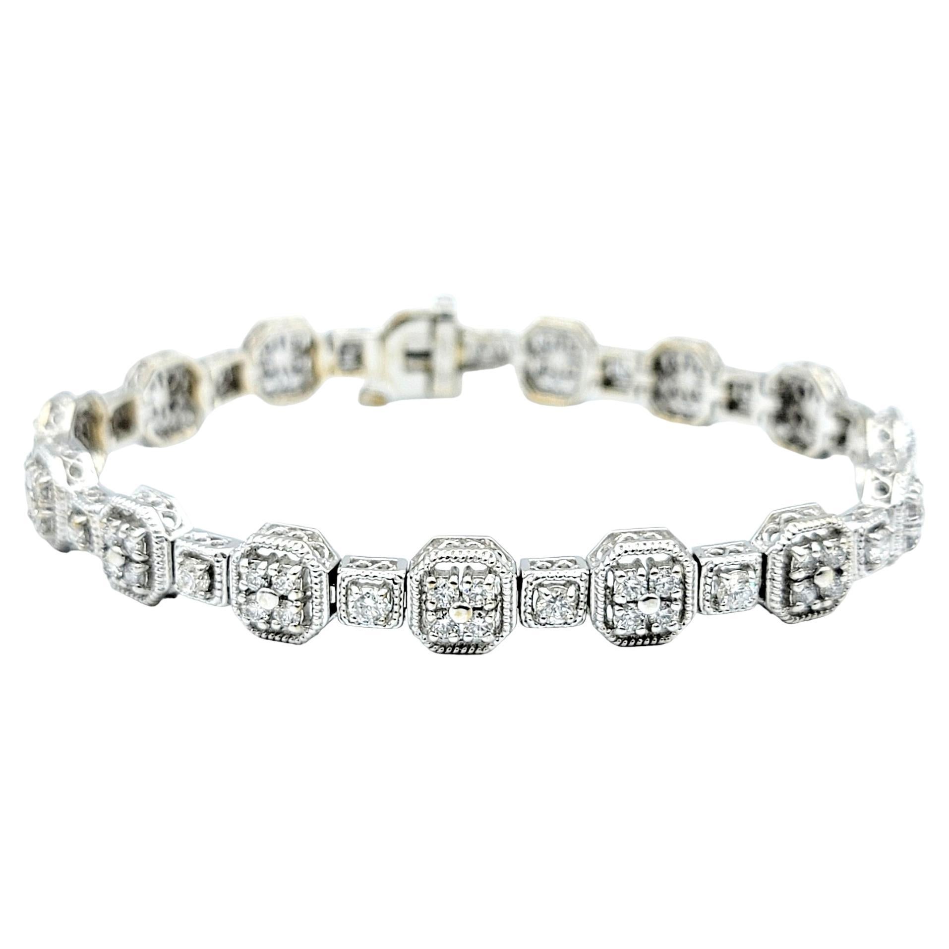 2.80 Carats Round Diamond Milgrain Station Bracelet 18 Karat White Gold