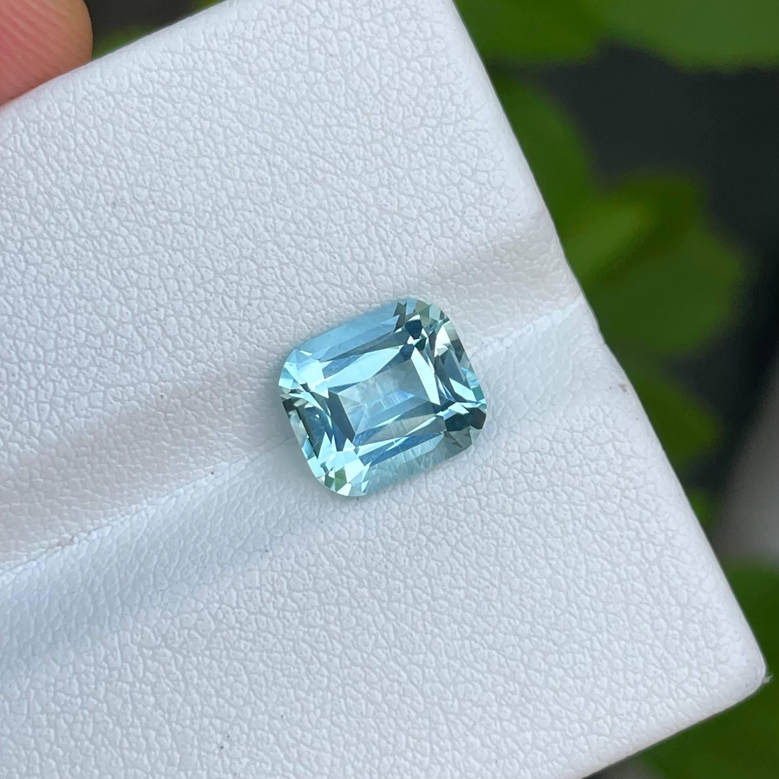 Weight 2.80 carats 
Dimensions 9.15x8.0x5.8 mm
Treatment none 
Origin Nigeria 
Clarity eye clean 
Shape cushion 
Cut fancy cushion





Behold the exquisite beauty of a 2.80-carat Sea Blue Aquamarine, skillfully crafted into a mesmerizing Cushion