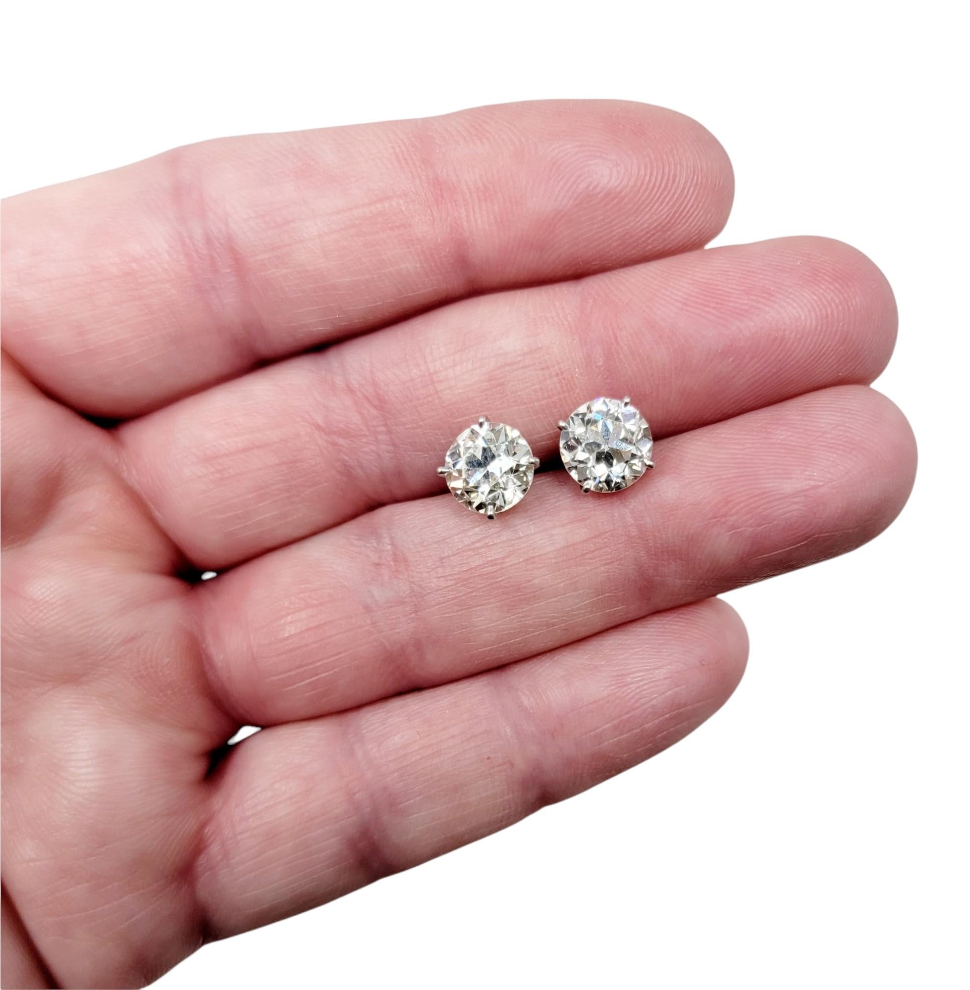 2.80 Carats Total Early Modern Brilliant Solitaire Diamond Stud Earrings in Gold For Sale 6