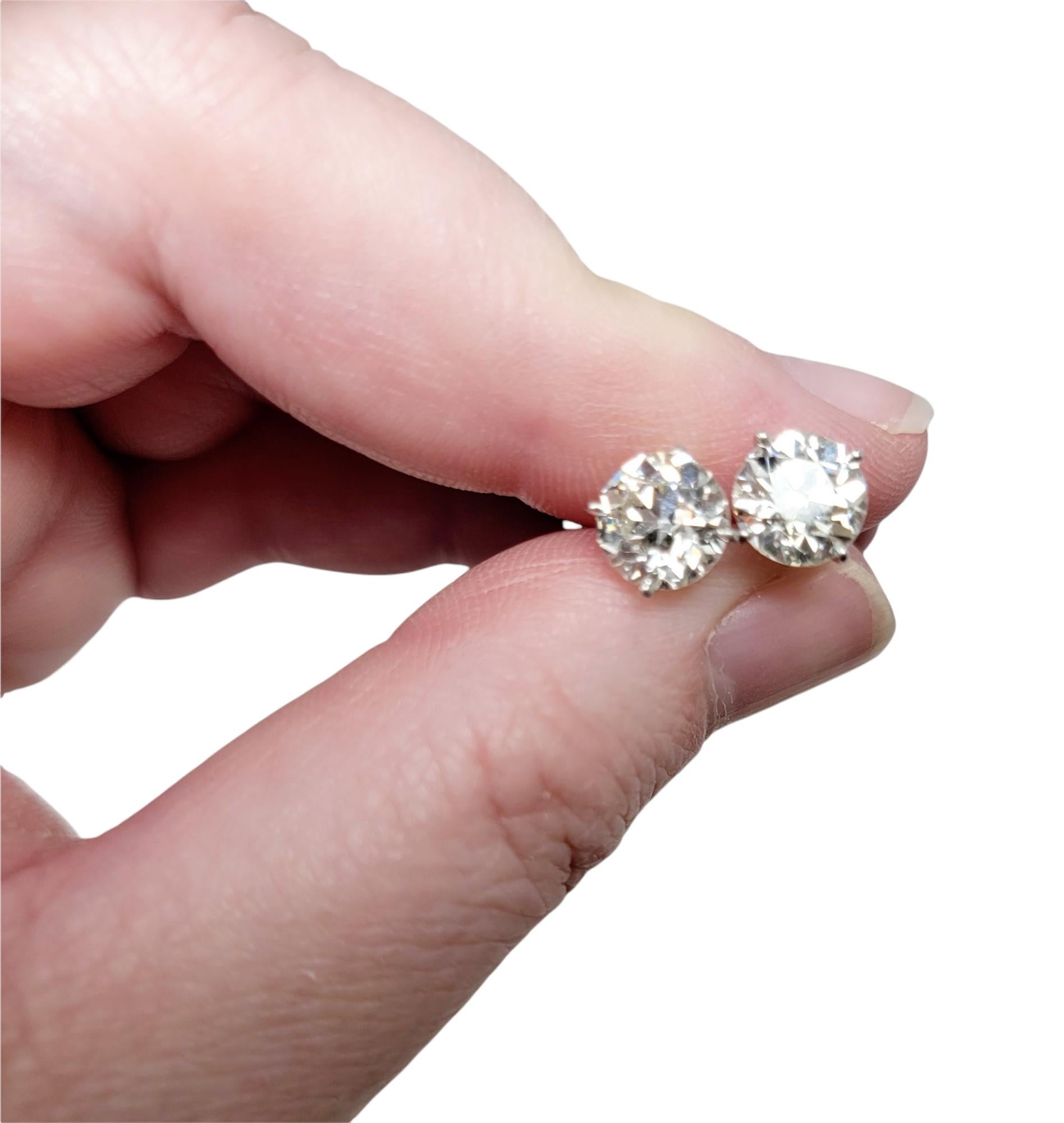 2.80 Carats Total Early Modern Brilliant Solitaire Diamond Stud Earrings in Gold For Sale 7