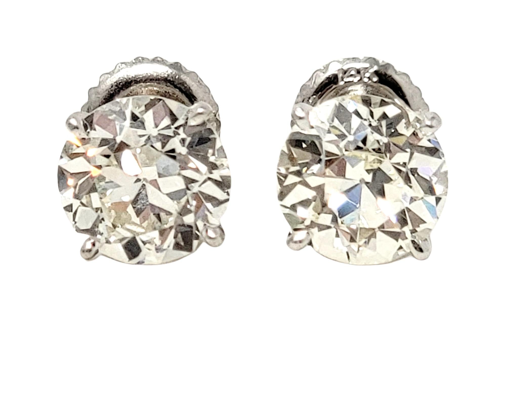 Contemporary 2.80 Carats Total Early Modern Brilliant Solitaire Diamond Stud Earrings in Gold For Sale