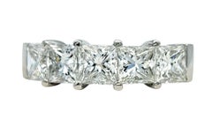 2.80 Carats Total Five Stone Princess Cut Diamond Band Ring in Polished Platinum