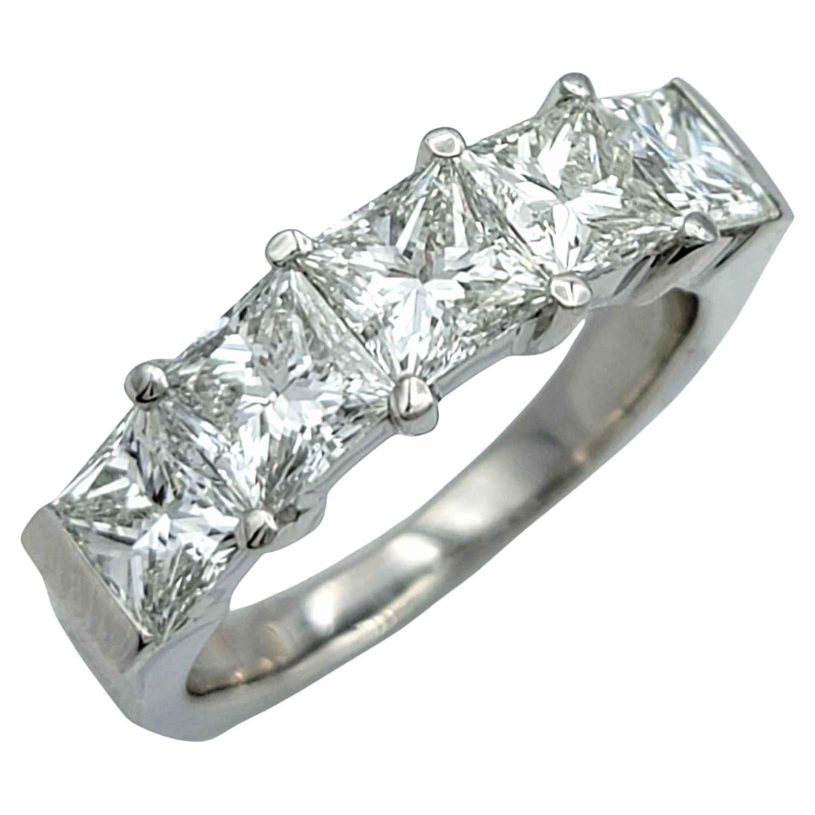 2.80 Carats Total Five Stone Princess Cut Diamond Band Ring in Polished Platinum