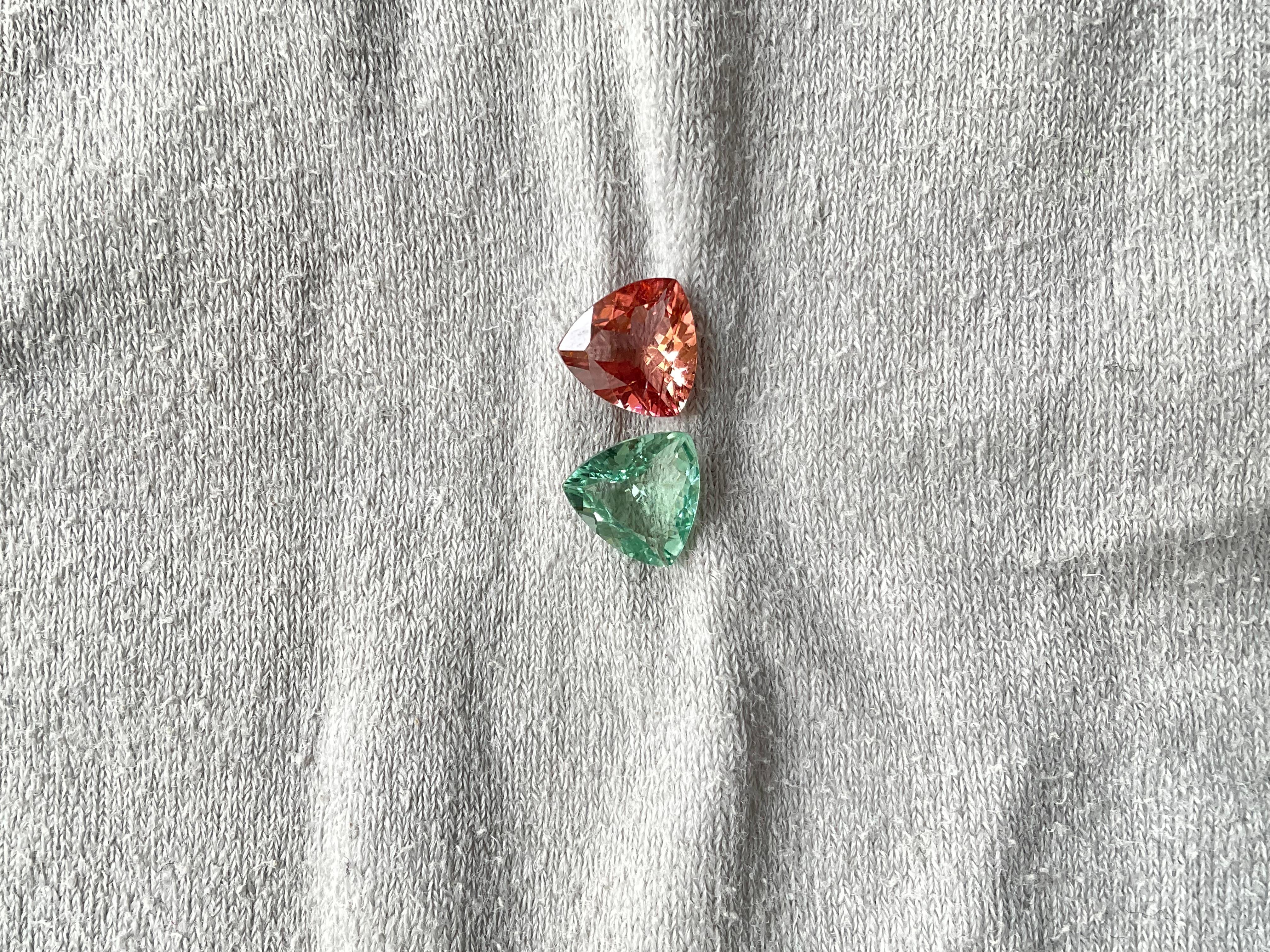 Art déco 2.80 Carats Tourmaline Trillion 2 Pcs Faceted Cut stone Top Quality Natural gem en vente