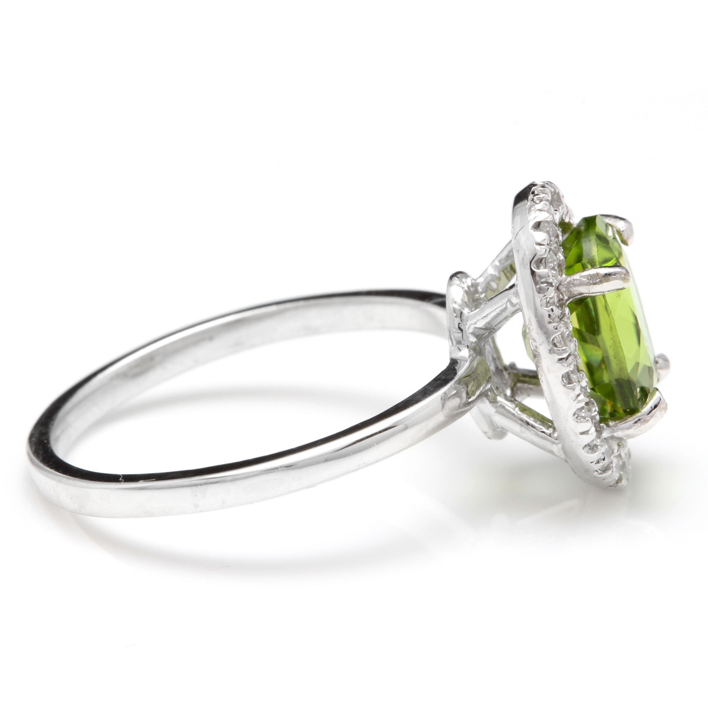 Mixed Cut 2.80 Carat Natural Very Nice Looking Peridot and Diamond 14K Solid Gold Ring For Sale