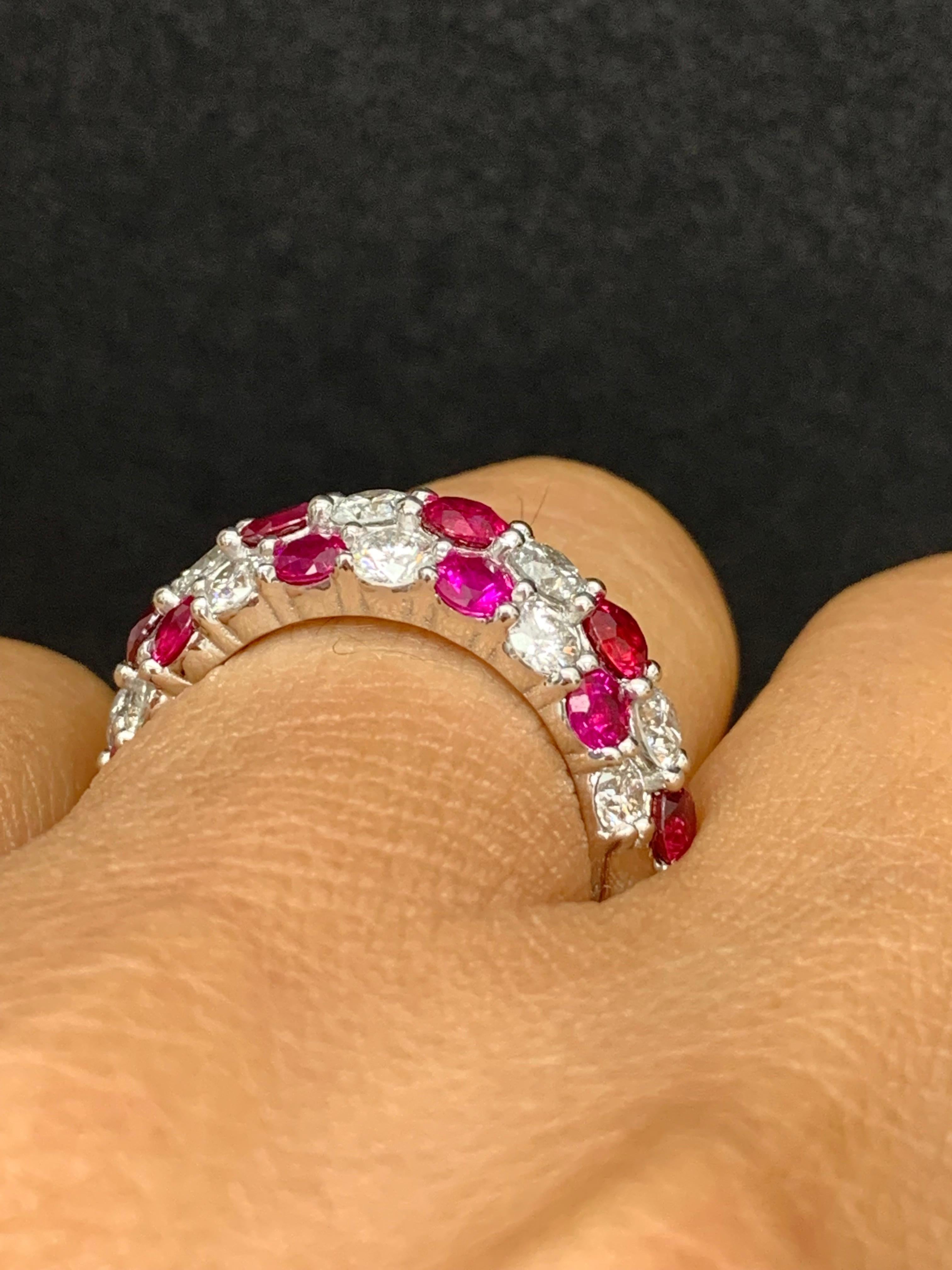2.80 Ct Round Shape Ruby and Diamond Dome ZicZac Band Ring 14K White Gold In New Condition For Sale In NEW YORK, NY
